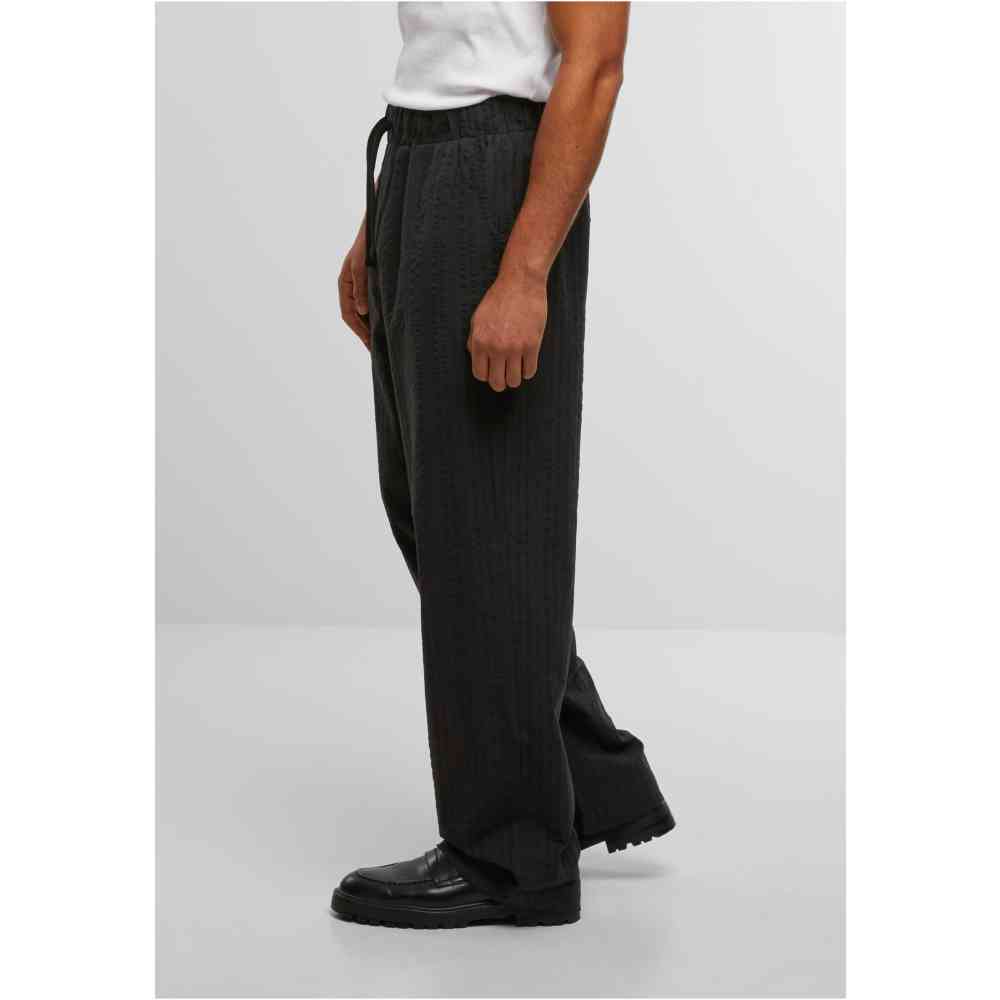 Urban Classics - Loose Seersucker Hose gerades bein - Schwarz